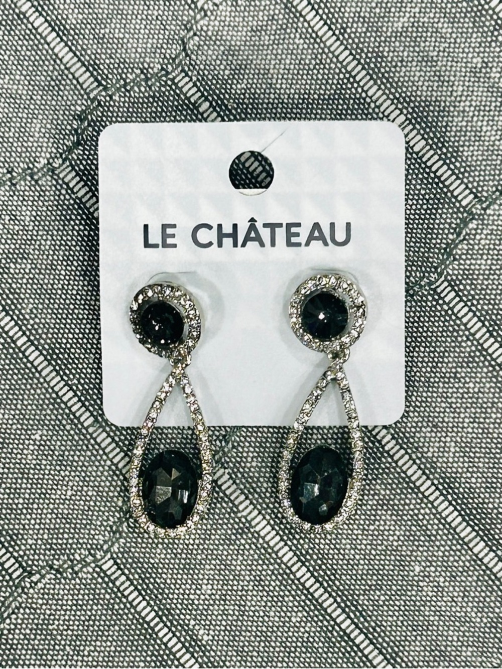 Le Chateau Silver-Tone Earrings with Black Crystals